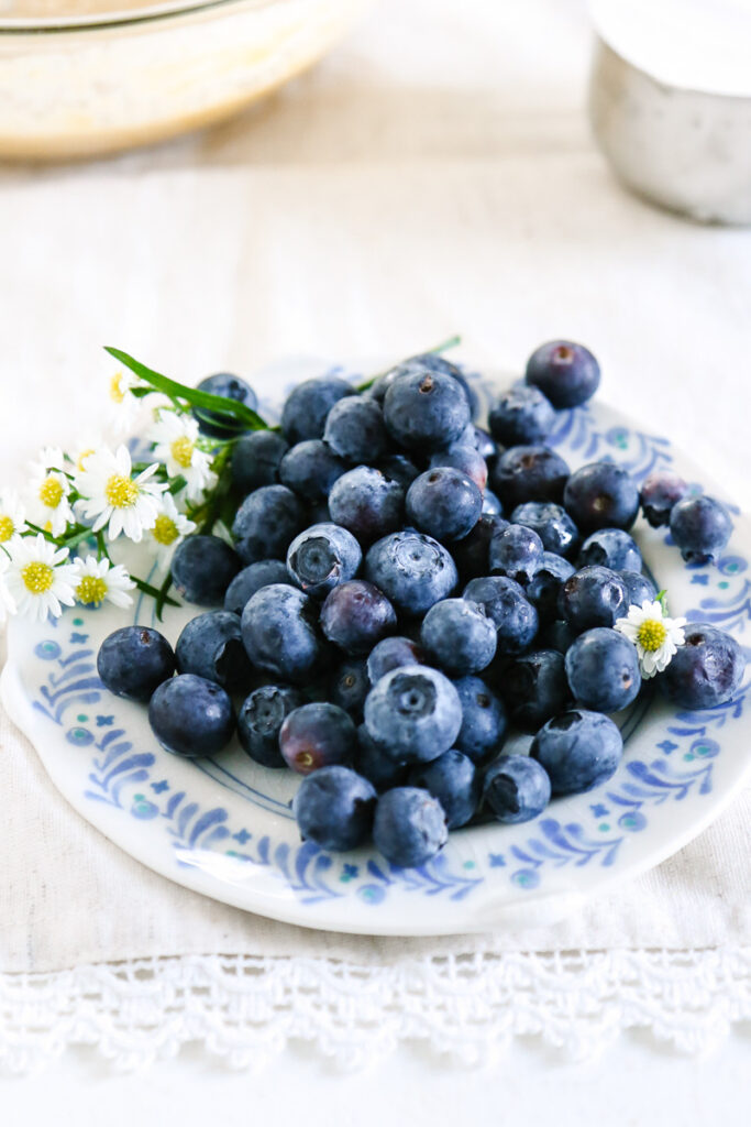 Fresh blueberries on a plate.