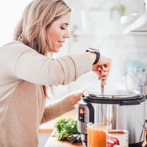 stirring soup in Instant Pot