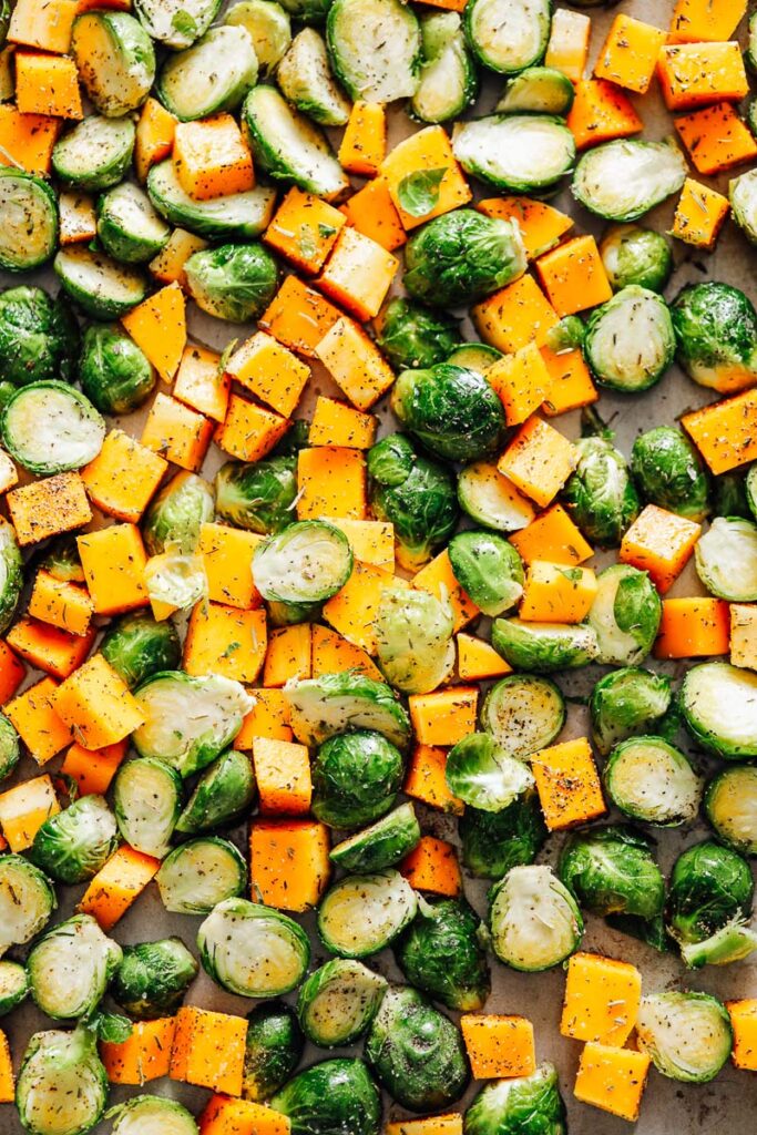 Toss the veggies in the olive oil and seasonings.