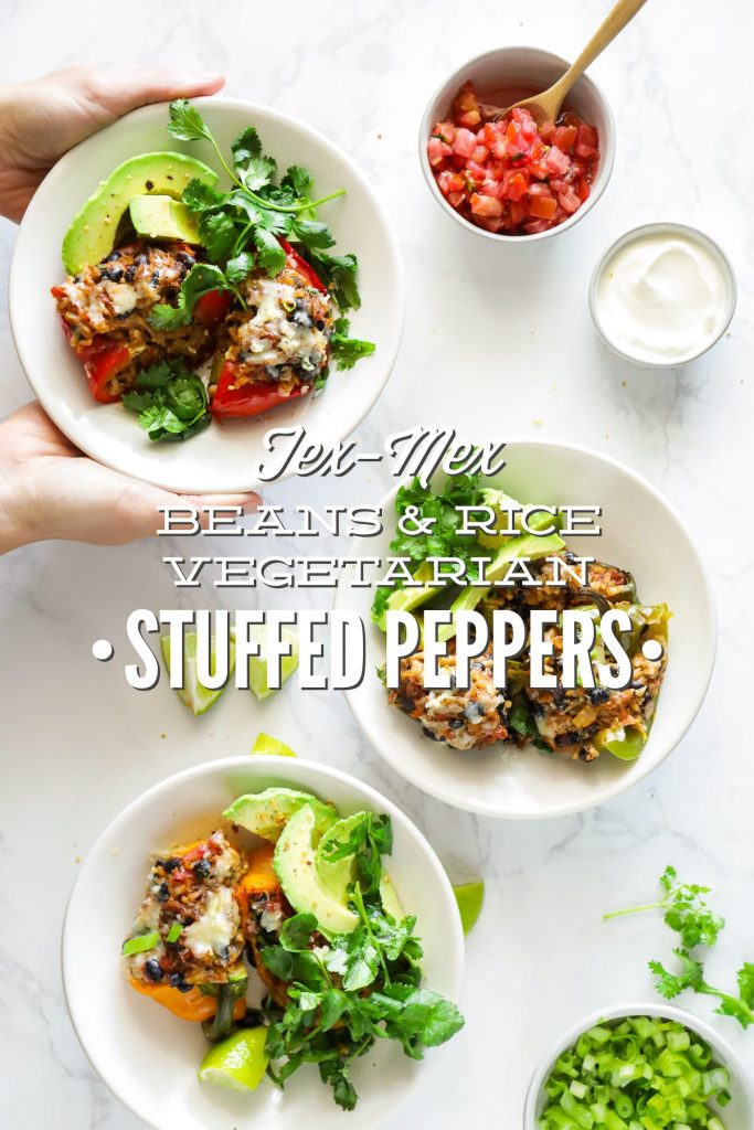 Vegetarian Tex Mex Beans and Rice Stuffed Peppers